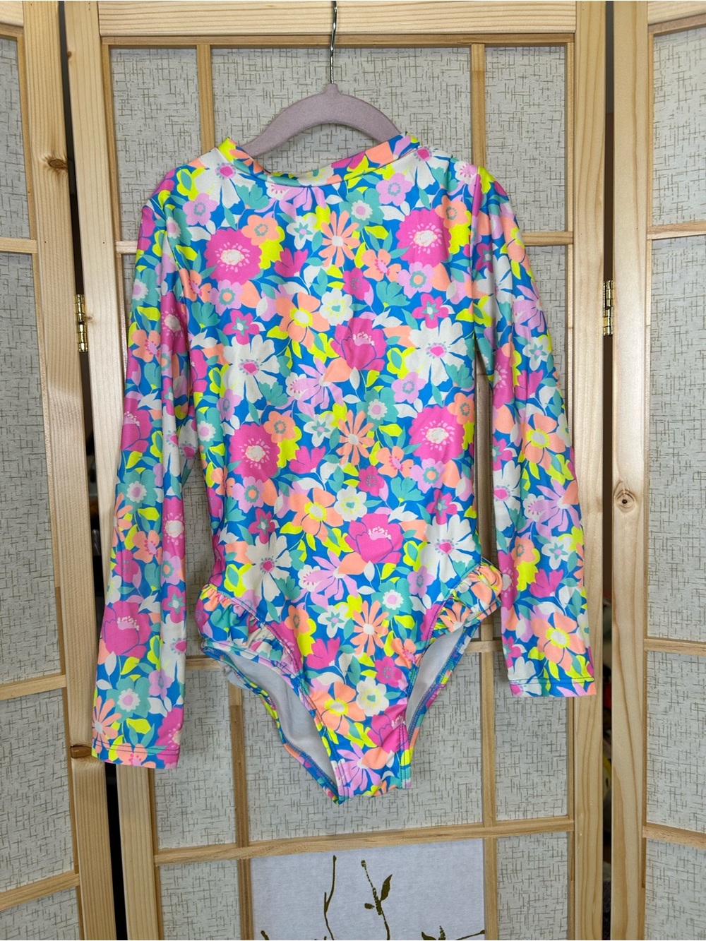 Cat & Jack Floral Long-Sleeve One-Piece Swimsuit Rash guard